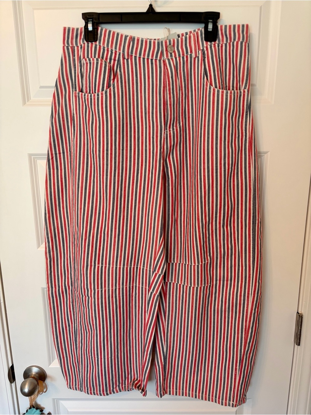 NWT High-Waist Striped Barrel Jeans in Red, Navy & White
